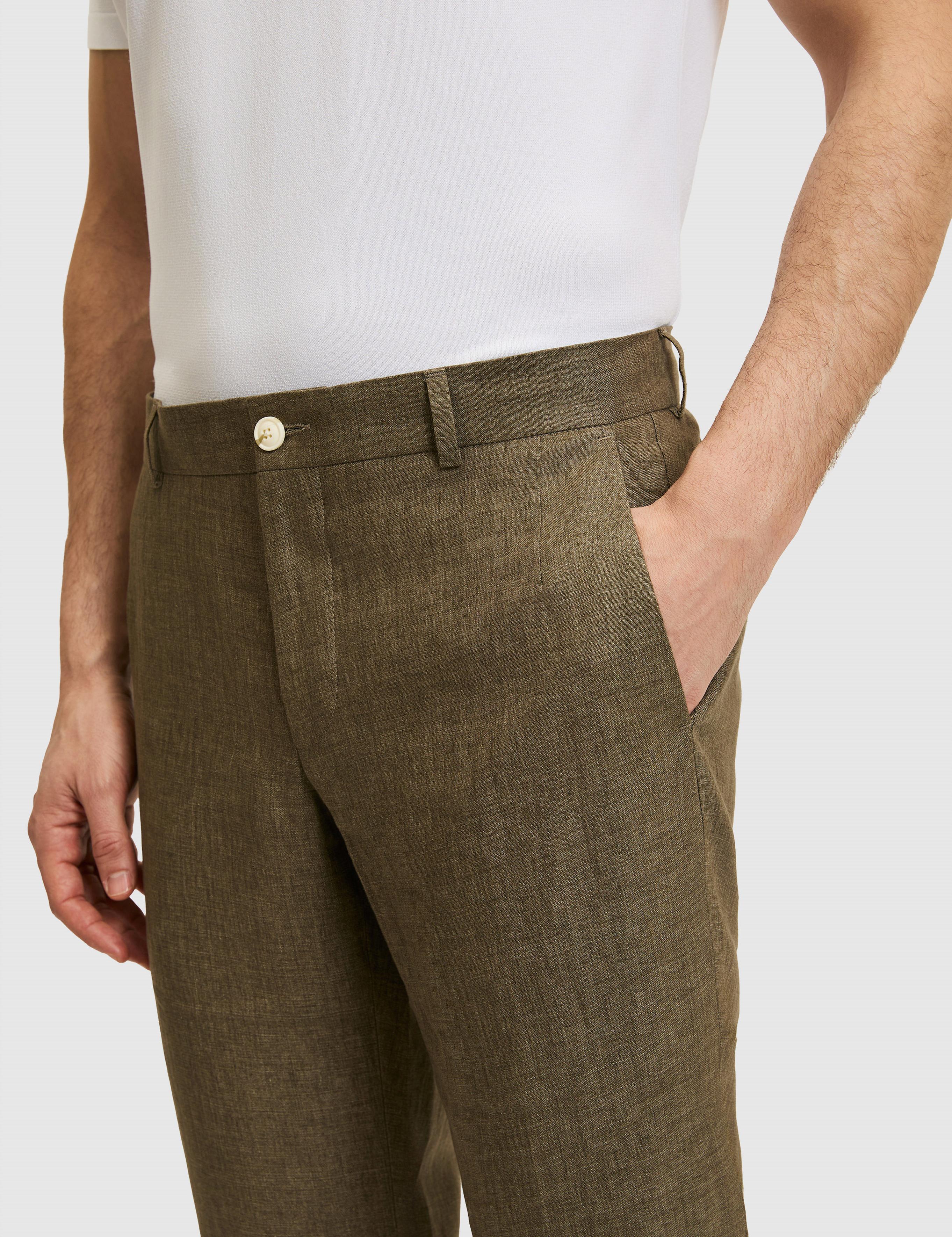 Haki Slim Fit Beli Lastikli %100 Keten Pantolon - 50324475015