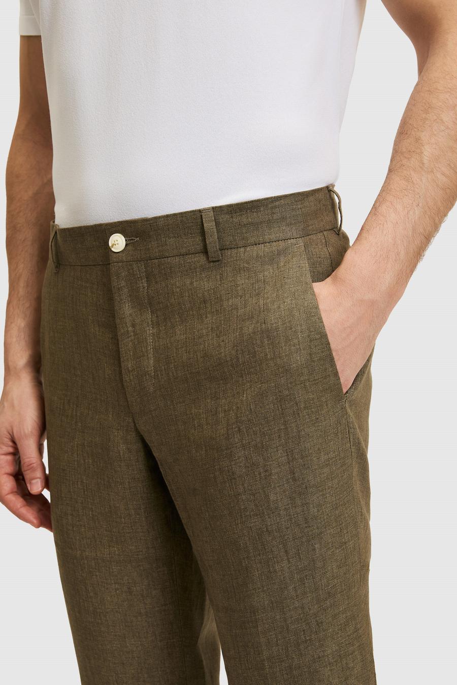 Haki Slim Fit Beli Lastikli %100 Keten Pantolon - 50324475015