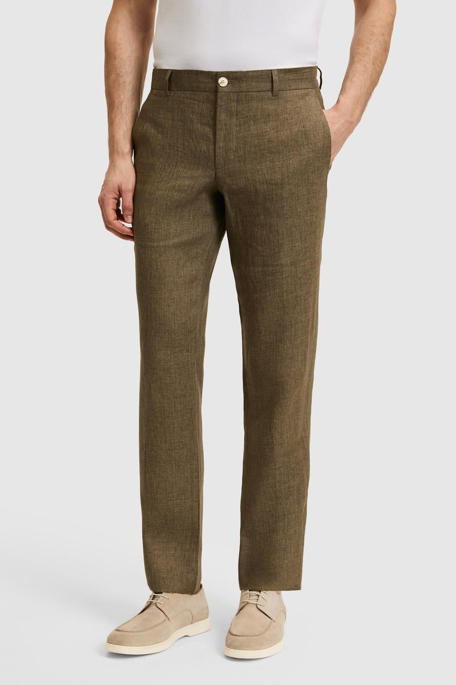 Haki Slim Fit Beli Lastikli %100 Keten Pantolon - 50324475015