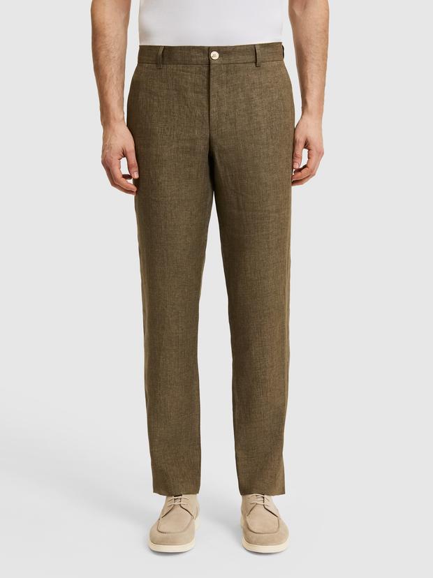 Haki Slim Fit Beli Lastikli %100 Keten Pantolon