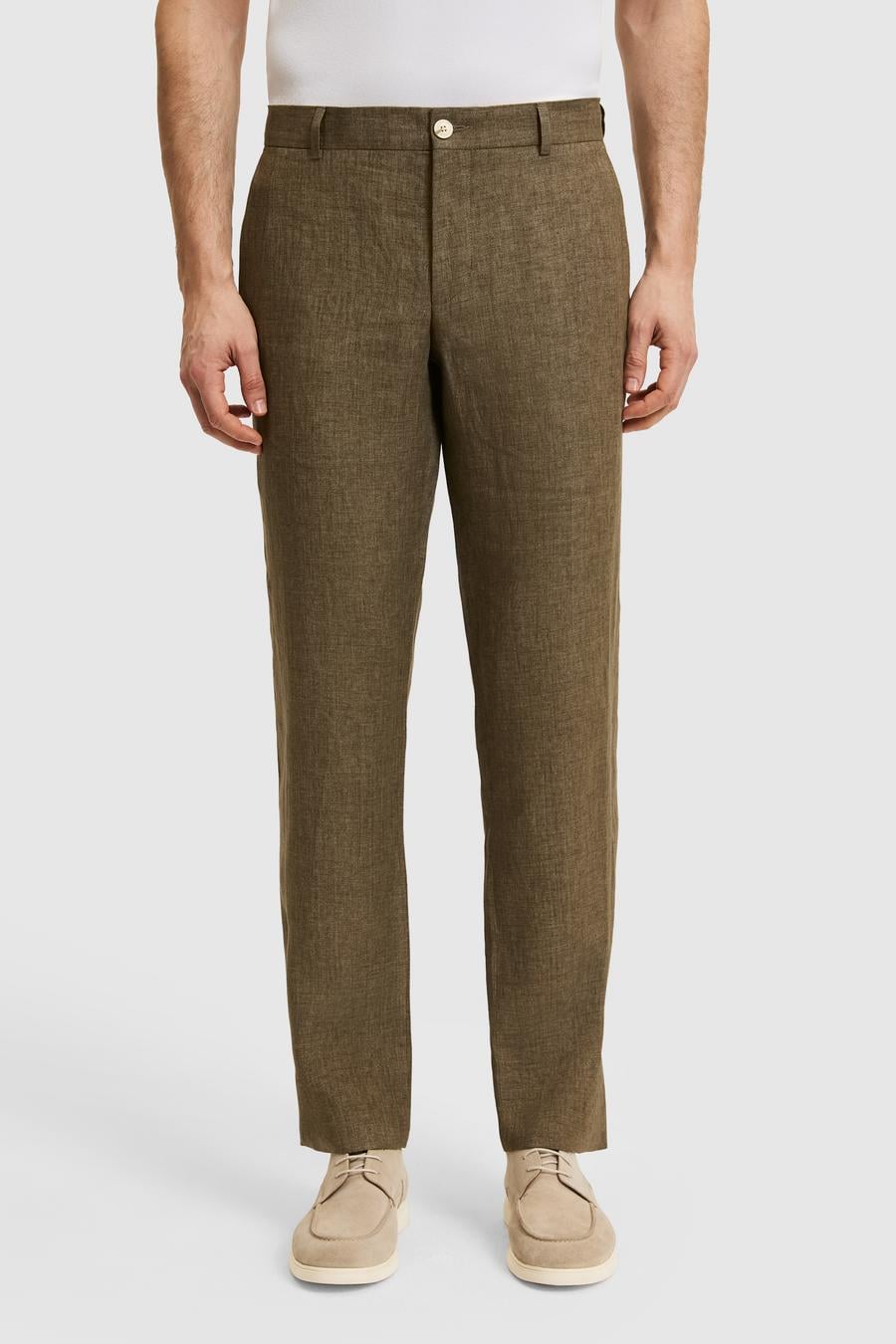 Haki Slim Fit Beli Lastikli %100 Keten Pantolon - 50324475015
