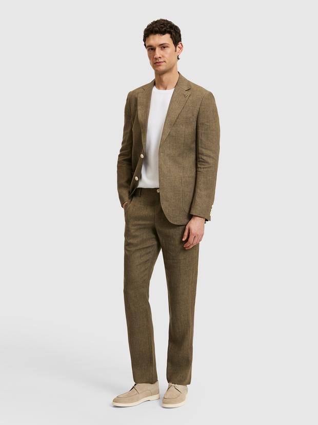 Haki Slim Fit Beli Lastikli %100 Keten Pantolon