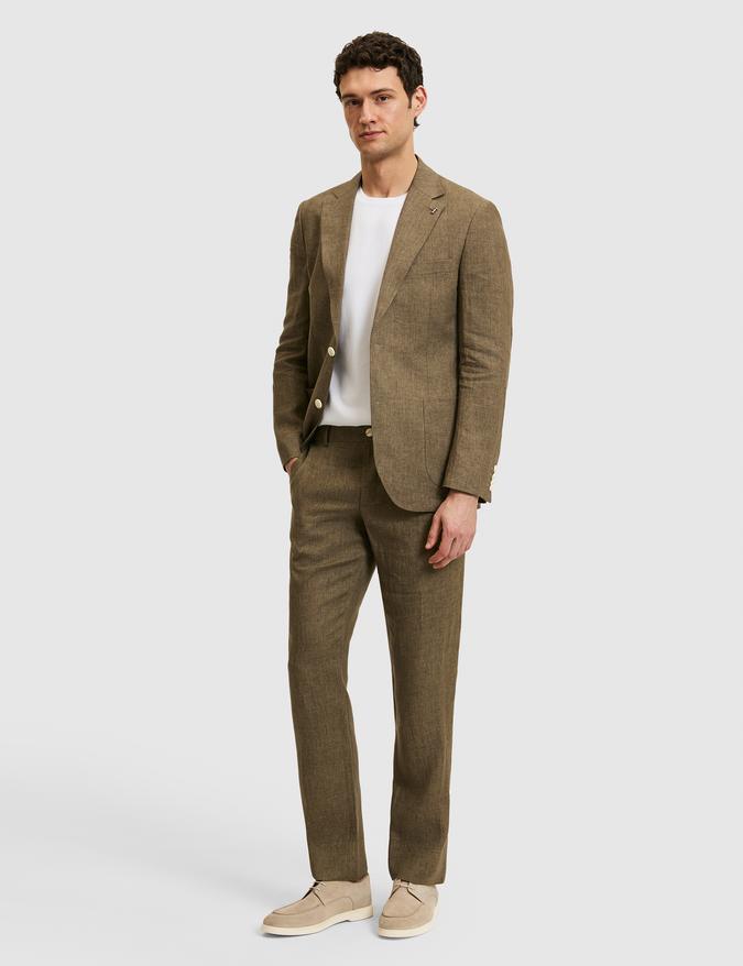 Haki Slim Fit Beli Lastikli %100 Keten Pantolon