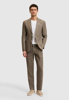 Kahverengi Slim Fit Beli Lastikli %100 Keten Pantolon