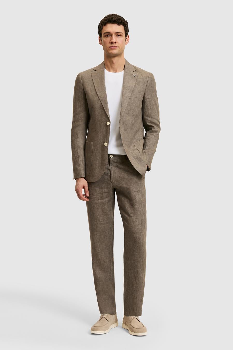 Kahverengi Slim Fit Beli Lastikli %100 Keten Pantolon - 50324475092