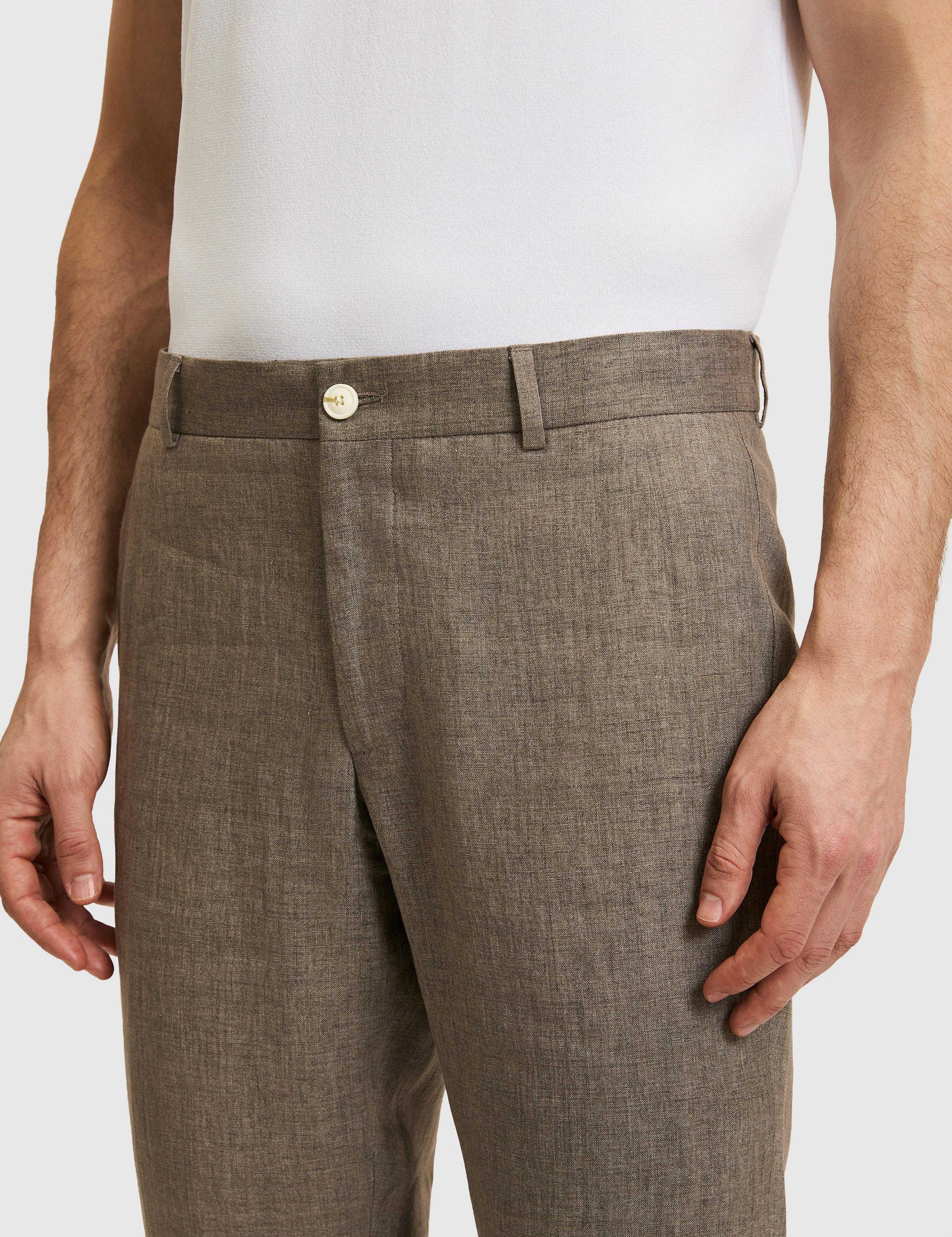 Kahverengi Slim Fit Beli Lastikli %100 Keten Pantolon - 50324475092