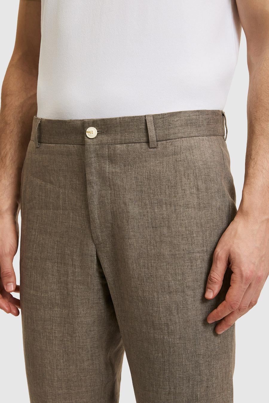 Kahverengi Slim Fit Beli Lastikli %100 Keten Pantolon - 50324475092