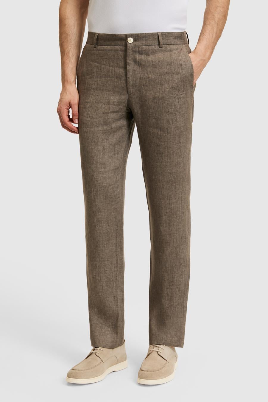 Kahverengi Slim Fit Beli Lastikli %100 Keten Pantolon - 50324475092