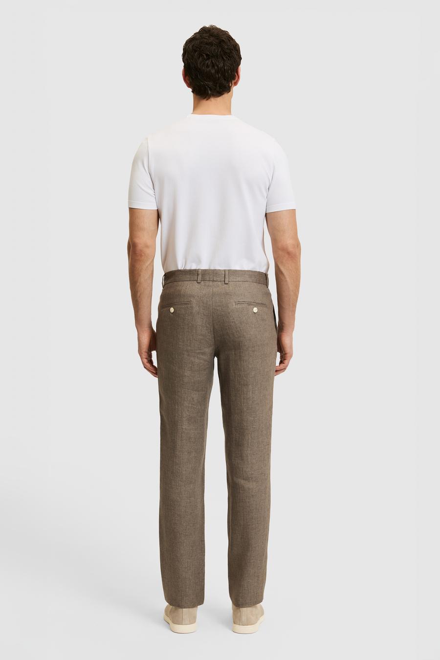 Kahverengi Slim Fit Beli Lastikli %100 Keten Pantolon - 50324475092