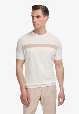 Ekru Slim Fit %100 Pamuk Bisiklet Yaka Triko T-shirt
