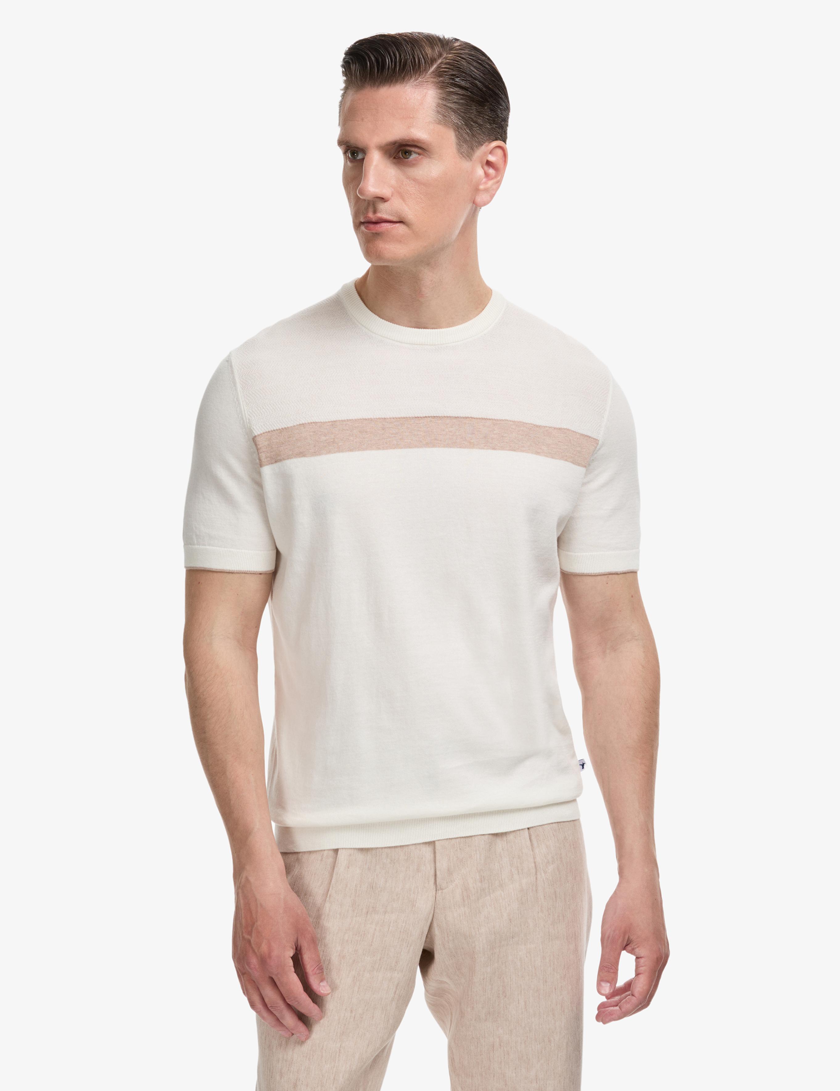 Ekru Slim Fit %100 Pamuk Bisiklet Yaka Triko T-shirt - 50320653012