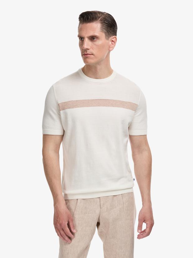 Ekru Slim Fit %100 Pamuk Bisiklet Yaka Triko T-shirt