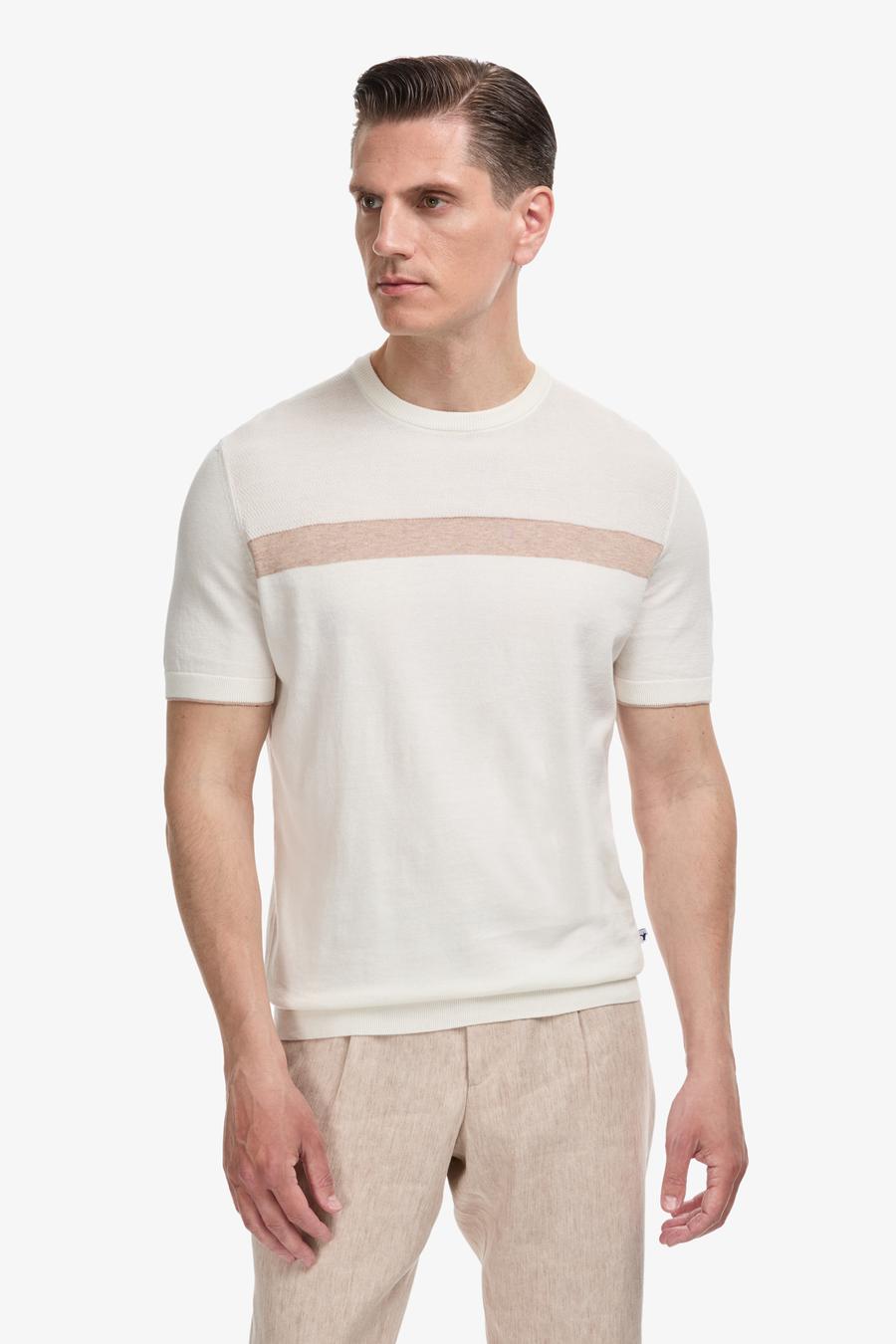 Ekru Slim Fit %100 Pamuk Bisiklet Yaka Triko T-shirt - 50320653012