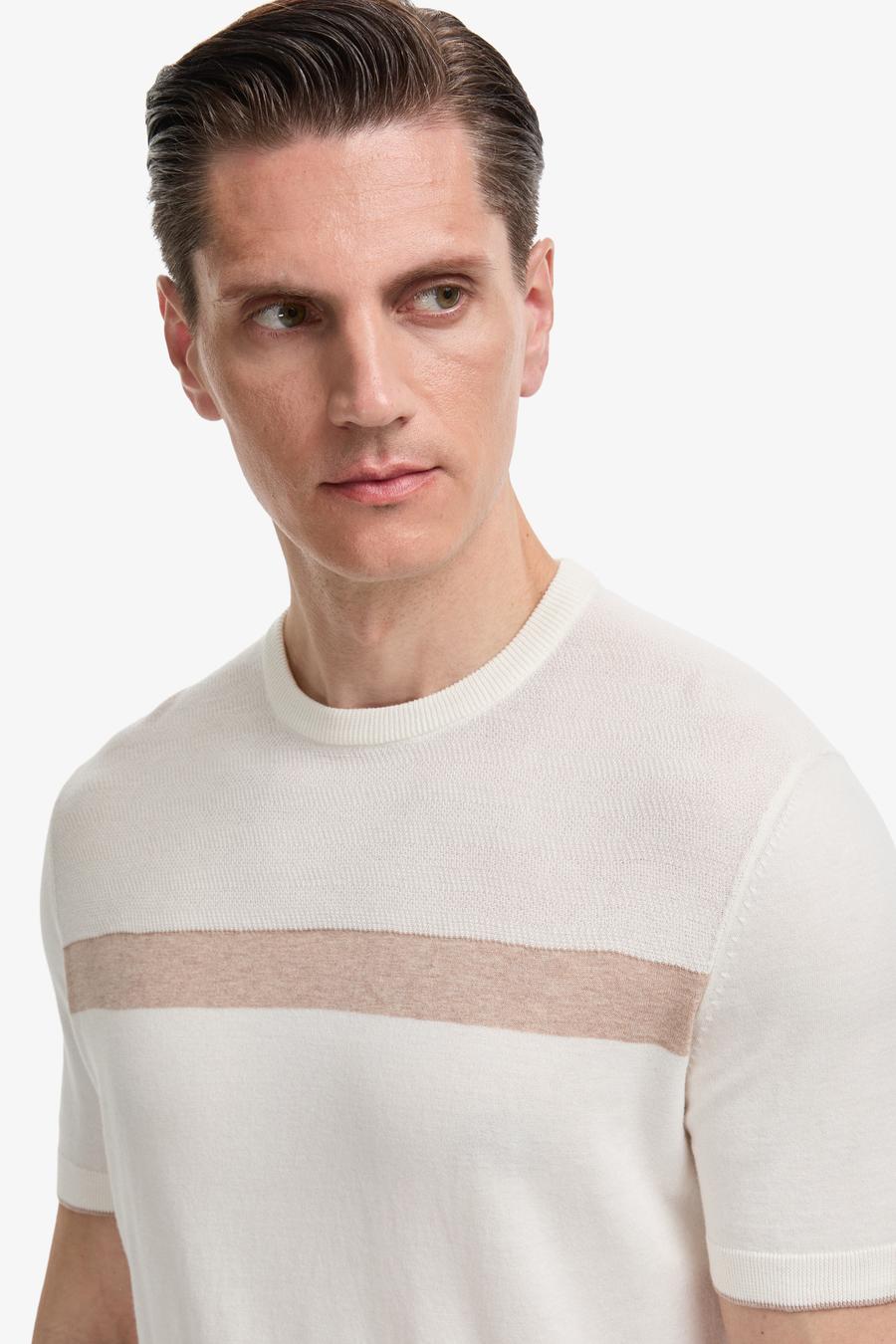 Ekru Slim Fit %100 Pamuk Bisiklet Yaka Triko T-shirt - 50320653012