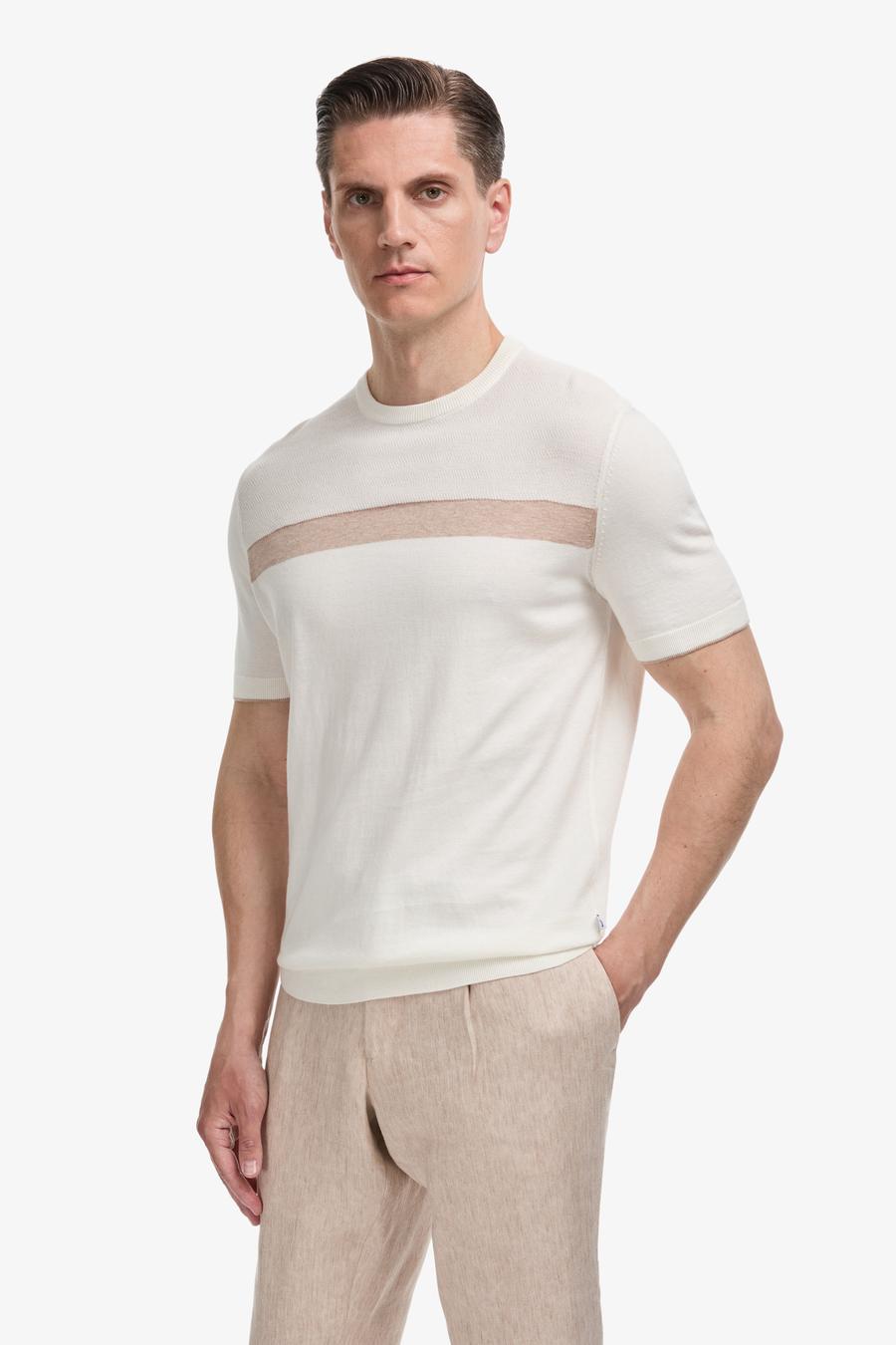 Ekru Slim Fit %100 Pamuk Bisiklet Yaka Triko T-shirt - 50320653012