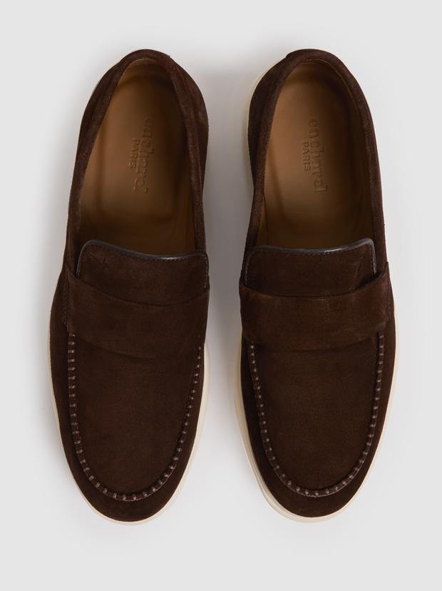Kahverengi %100 Deri Süet Loafer Ayakkabı