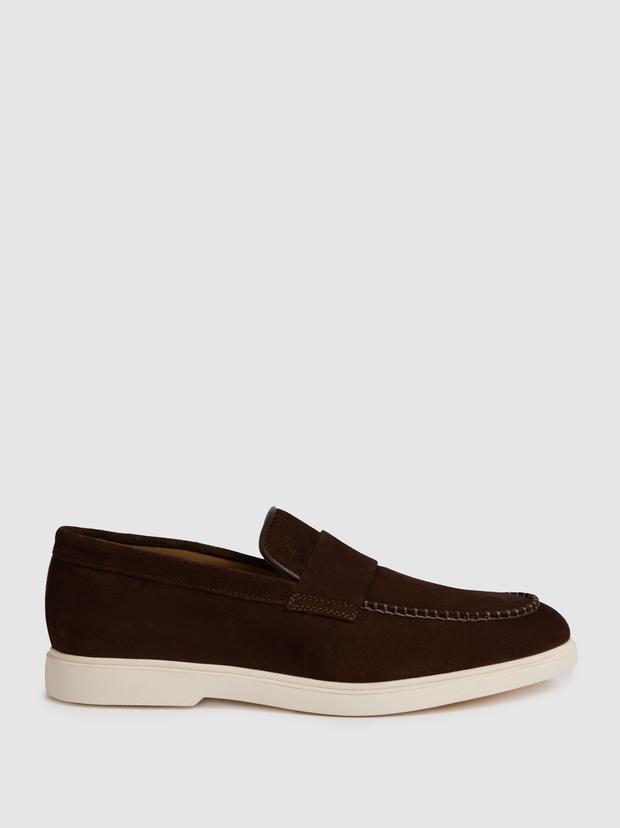 Kahverengi %100 Deri Süet Loafer Ayakkabı