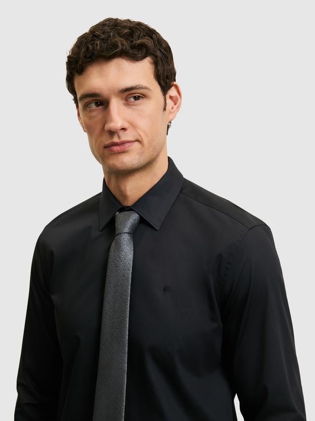 Siyah Slim Fit Pamuk Klasik Gömlek