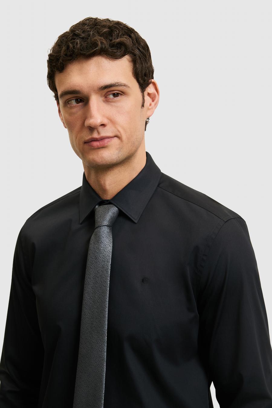 Siyah Slim Fit Pamuk Klasik Gömlek - 50285570054