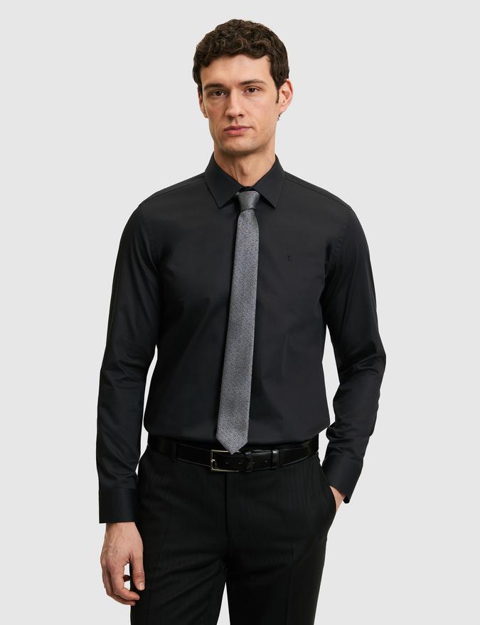 Siyah Slim Fit Pamuk Klasik Gömlek