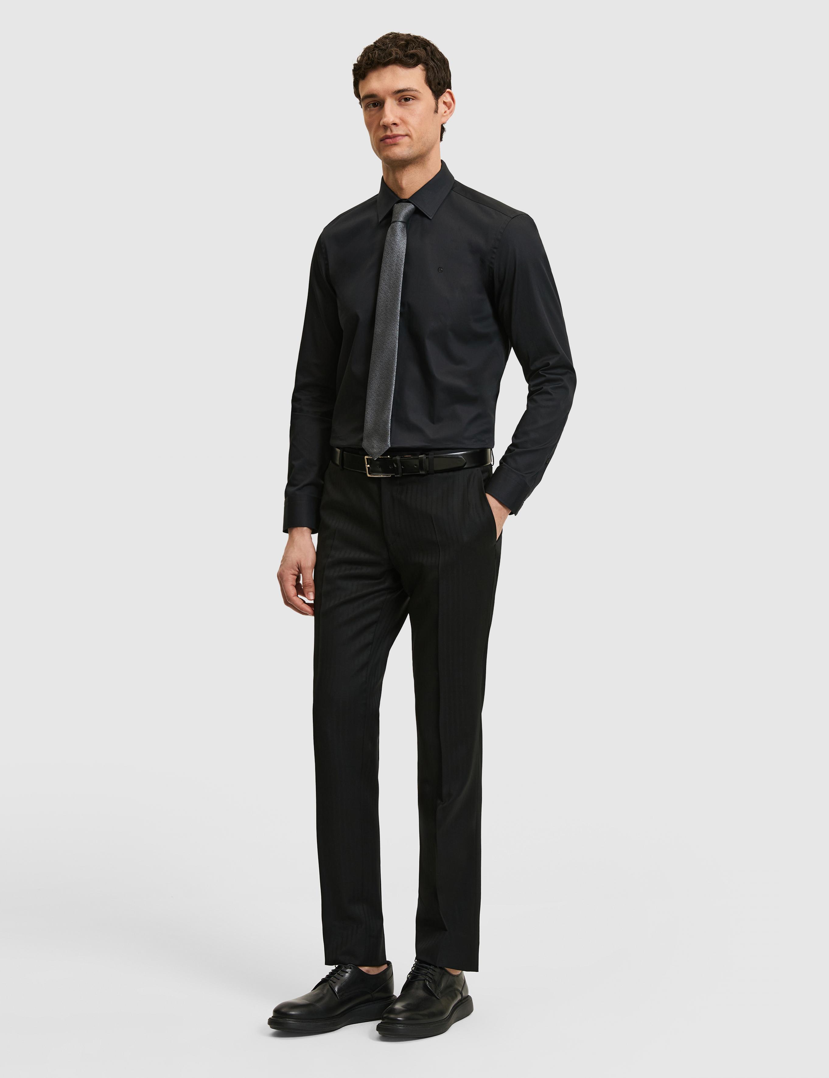 Siyah Slim Fit Pamuk Klasik Gömlek - 50285570054