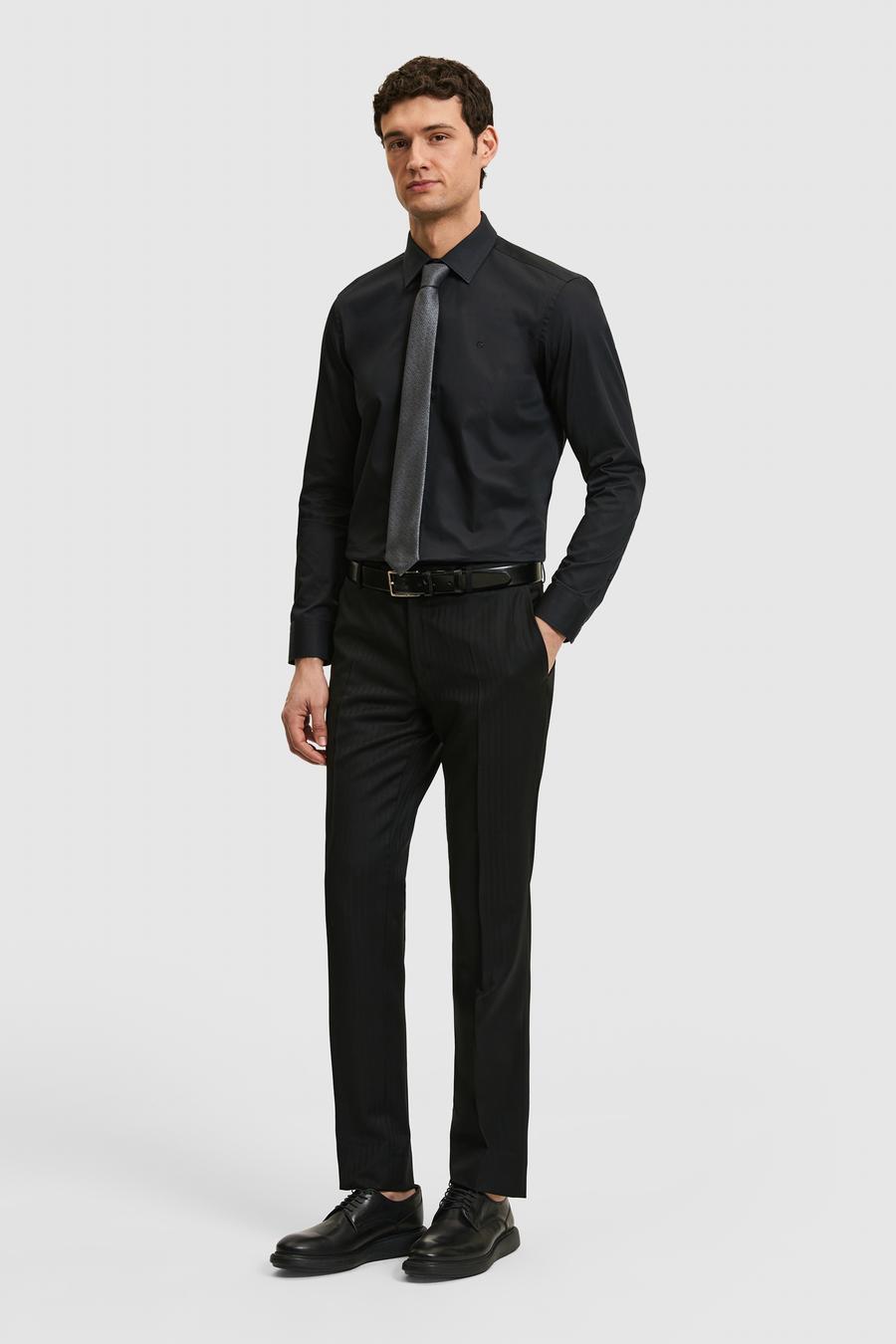 Siyah Slim Fit Pamuk Klasik Gömlek - 50285570054