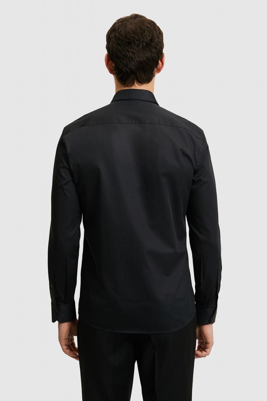 Siyah Slim Fit Pamuk Klasik Gömlek - 50285570054