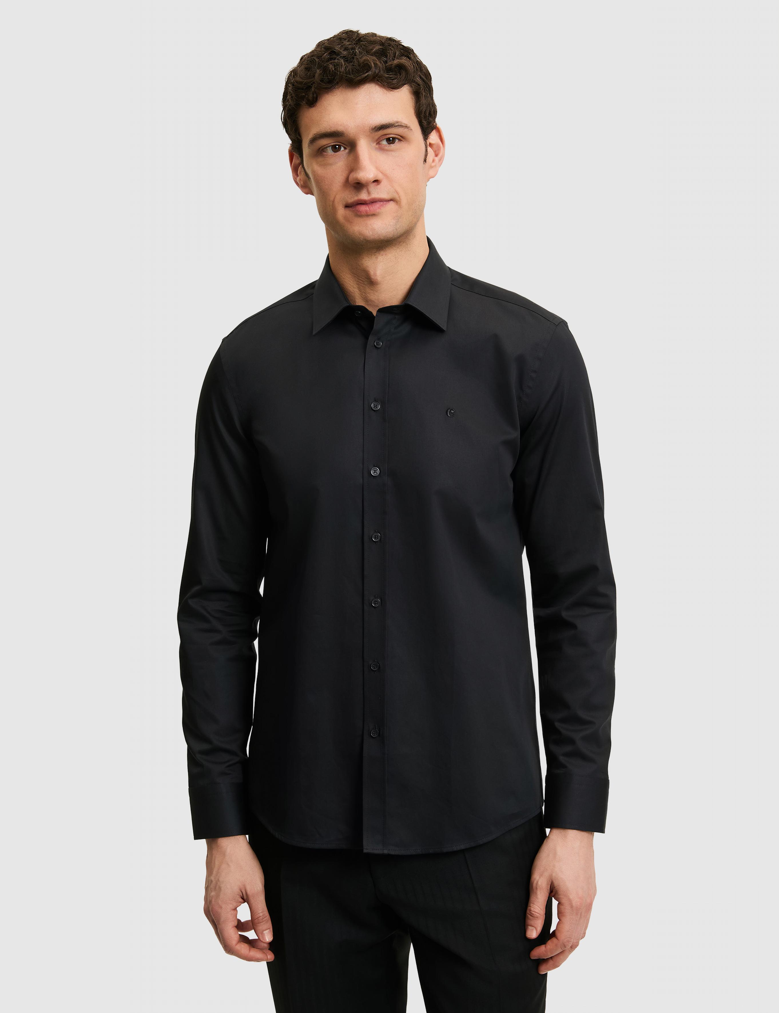 Siyah Slim Fit Pamuk Klasik Gömlek - 50285570054