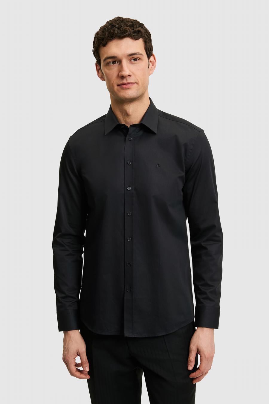 Siyah Slim Fit Pamuk Klasik Gömlek - 50285570054