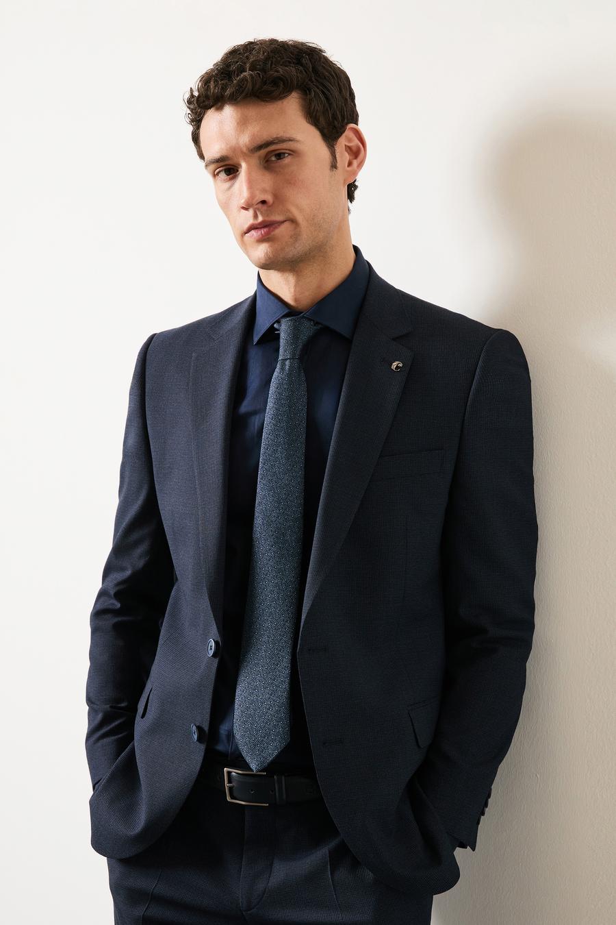 Lacivert Slim Fit Pamuklu Yarım İtalyan Yaka Basic Gömlek - 50311490022