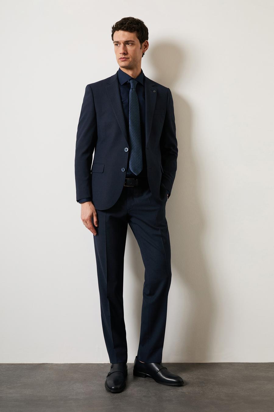 Lacivert Slim Fit Pamuklu Yarım İtalyan Yaka Basic Gömlek - 50311490022