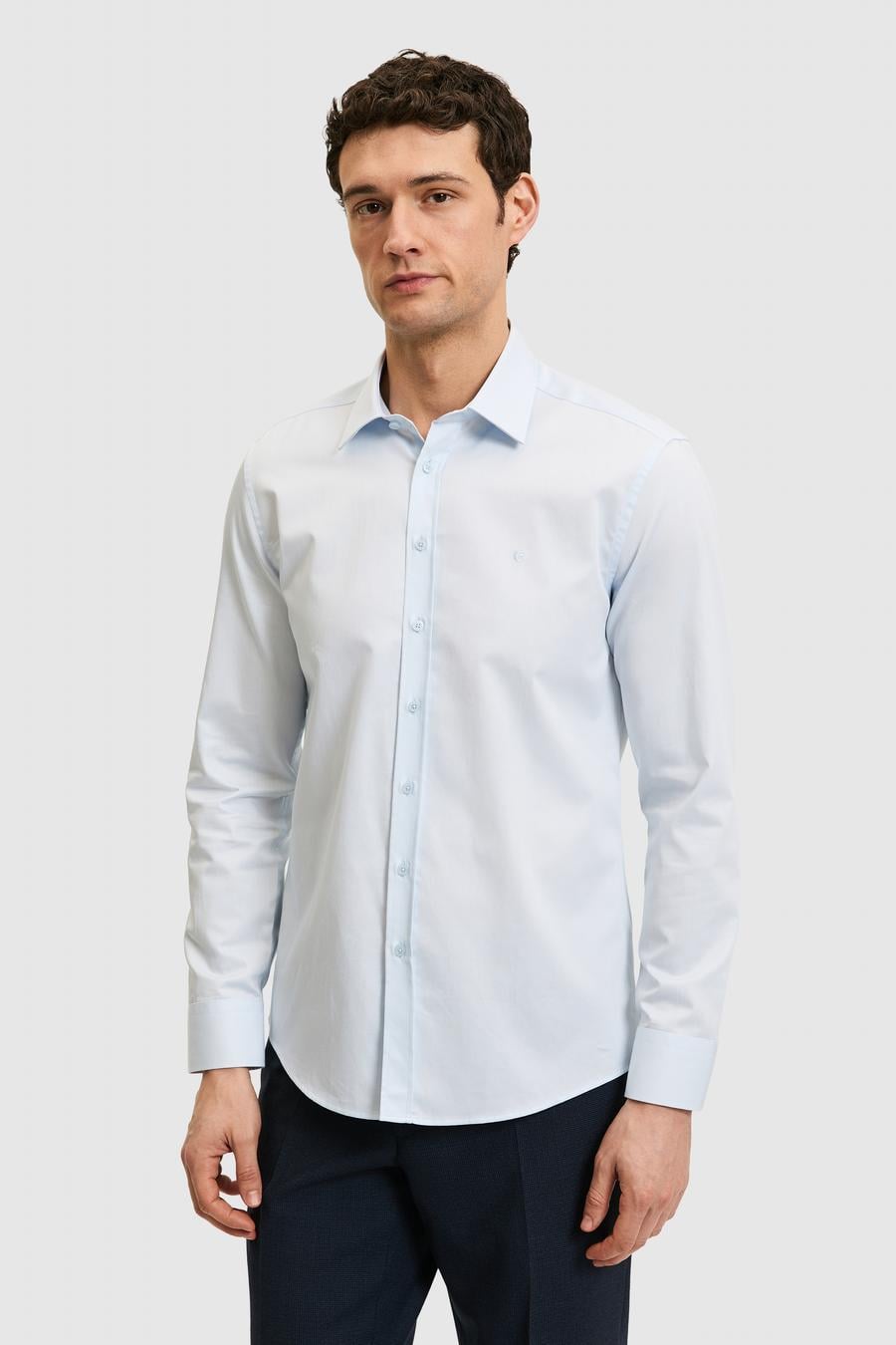 Açık Mavi Slim Fit %100 Pamuk Klasik Gömlek - 50304037025