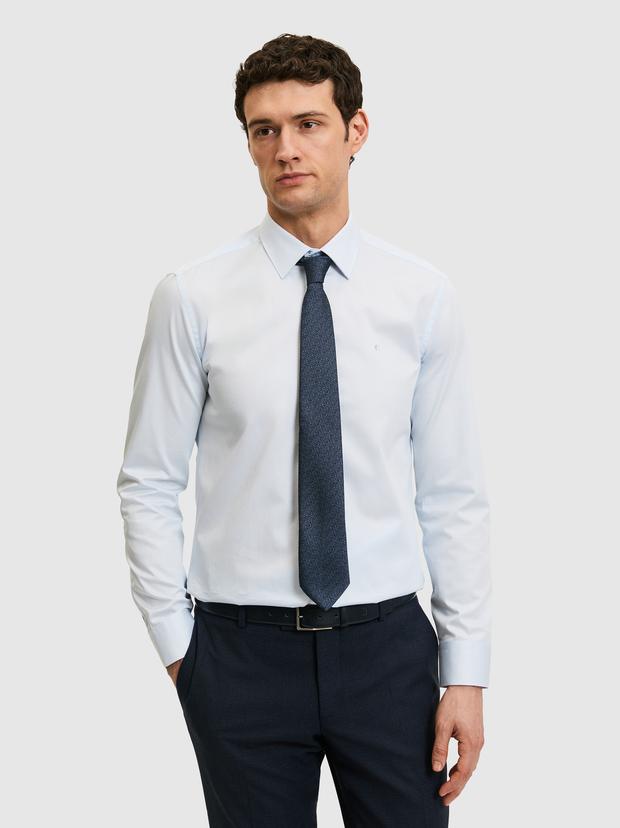 Açık Mavi Slim Fit %100 Pamuk Klasik Gömlek