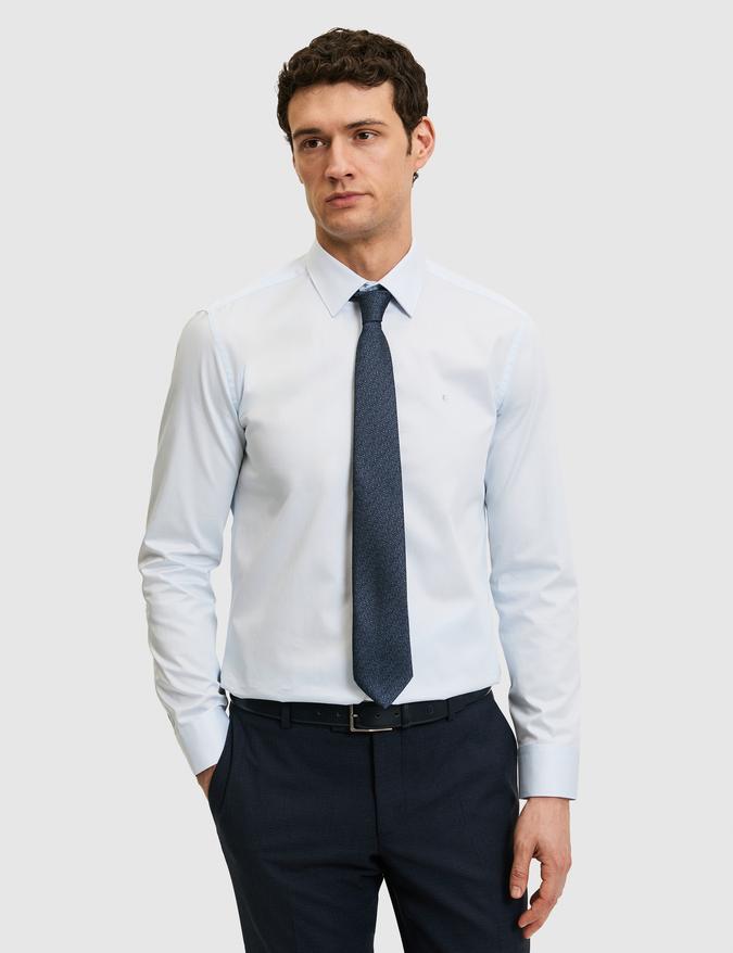 Açık Mavi Slim Fit %100 Pamuk Klasik Gömlek
