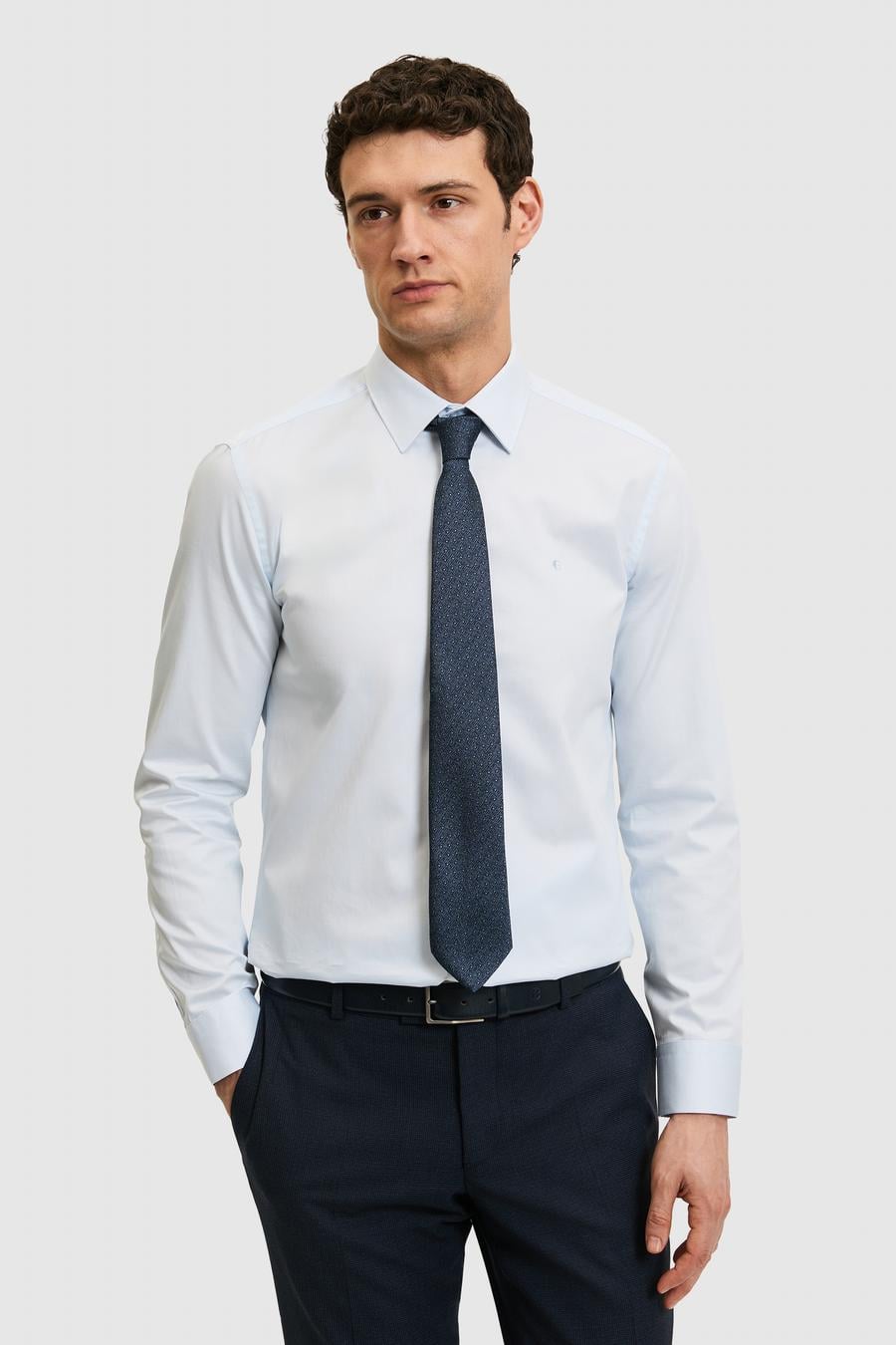 Açık Mavi Slim Fit %100 Pamuk Klasik Gömlek - 50304037025