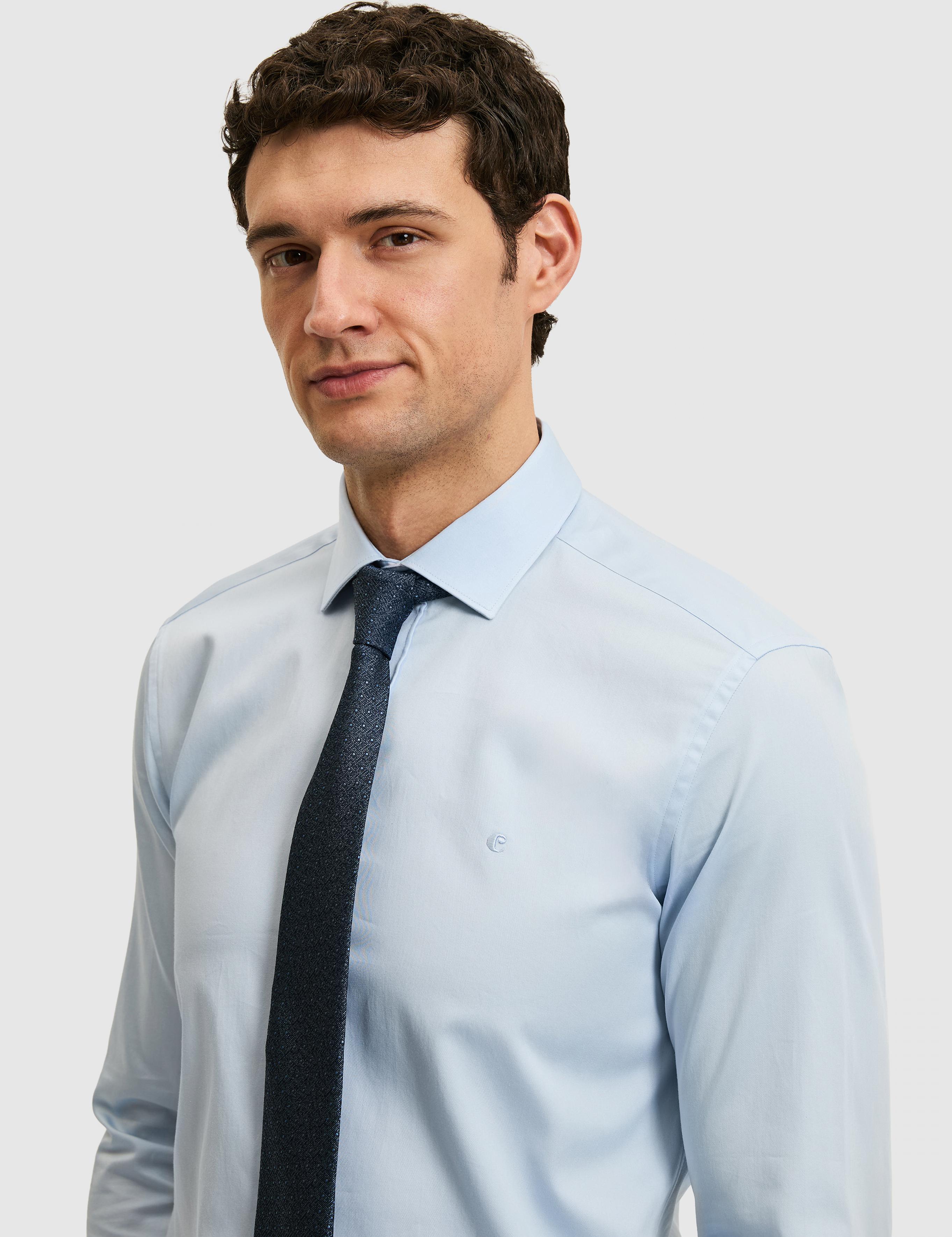 Açık Mavi Slim Fit %100 Pamuk Yarım İtalyan Yaka Klasik Gömlek - 50318216038