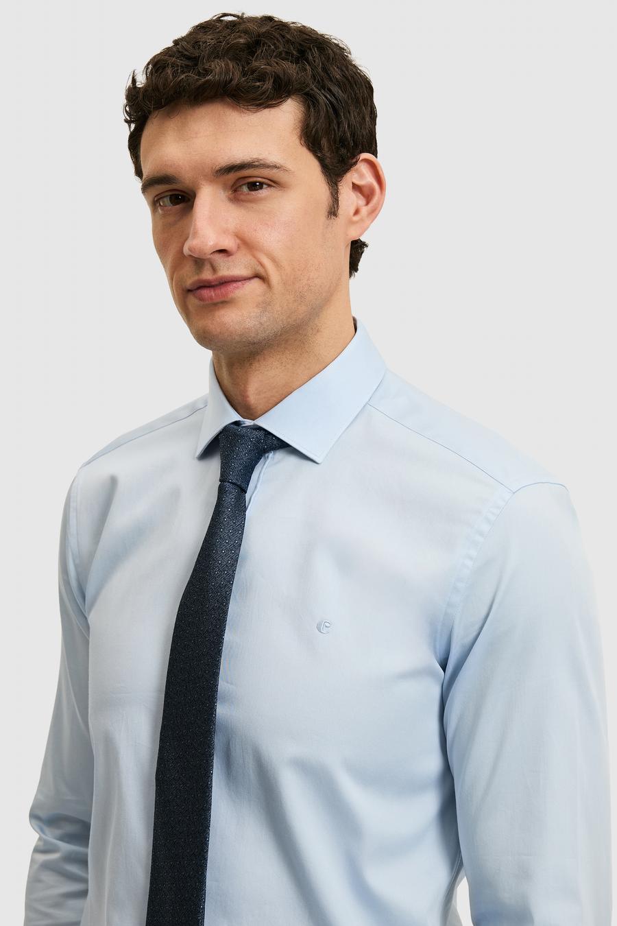 Açık Mavi Slim Fit %100 Pamuk Yarım İtalyan Yaka Klasik Gömlek - 50318216038