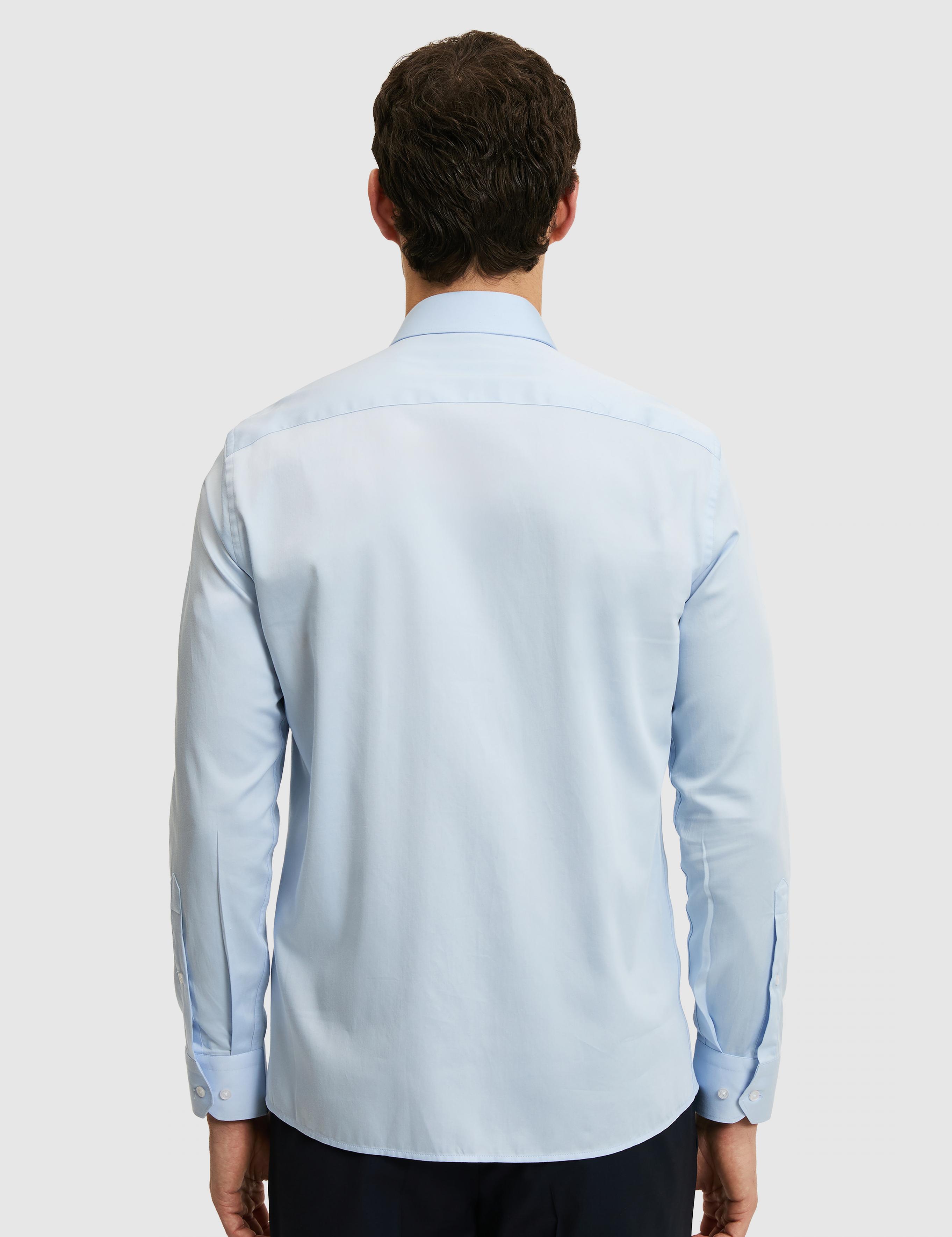 Açık Mavi Slim Fit %100 Pamuk Yarım İtalyan Yaka Klasik Gömlek - 50318216038