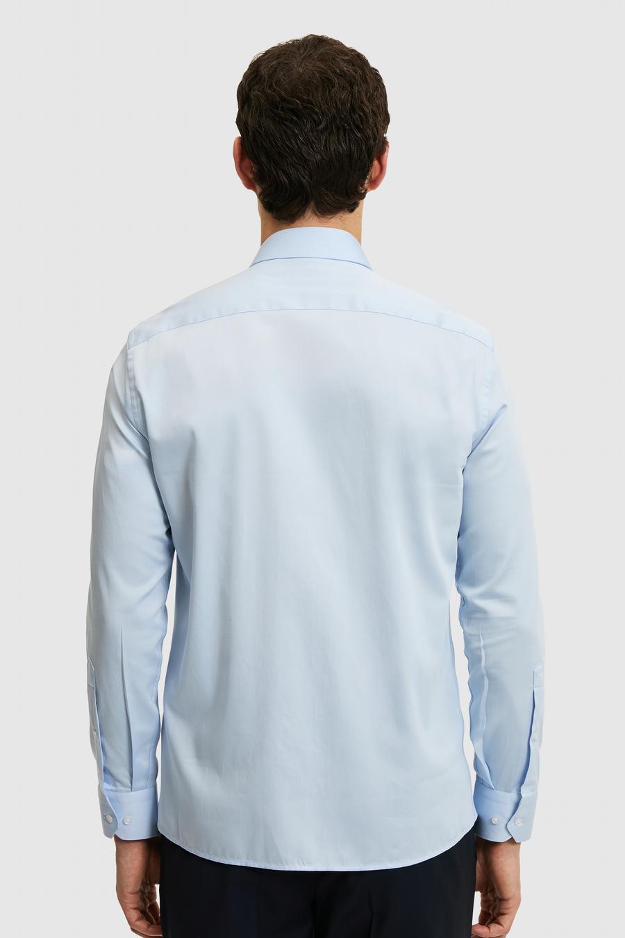 Açık Mavi Slim Fit %100 Pamuk Yarım İtalyan Yaka Klasik Gömlek - 50318216038