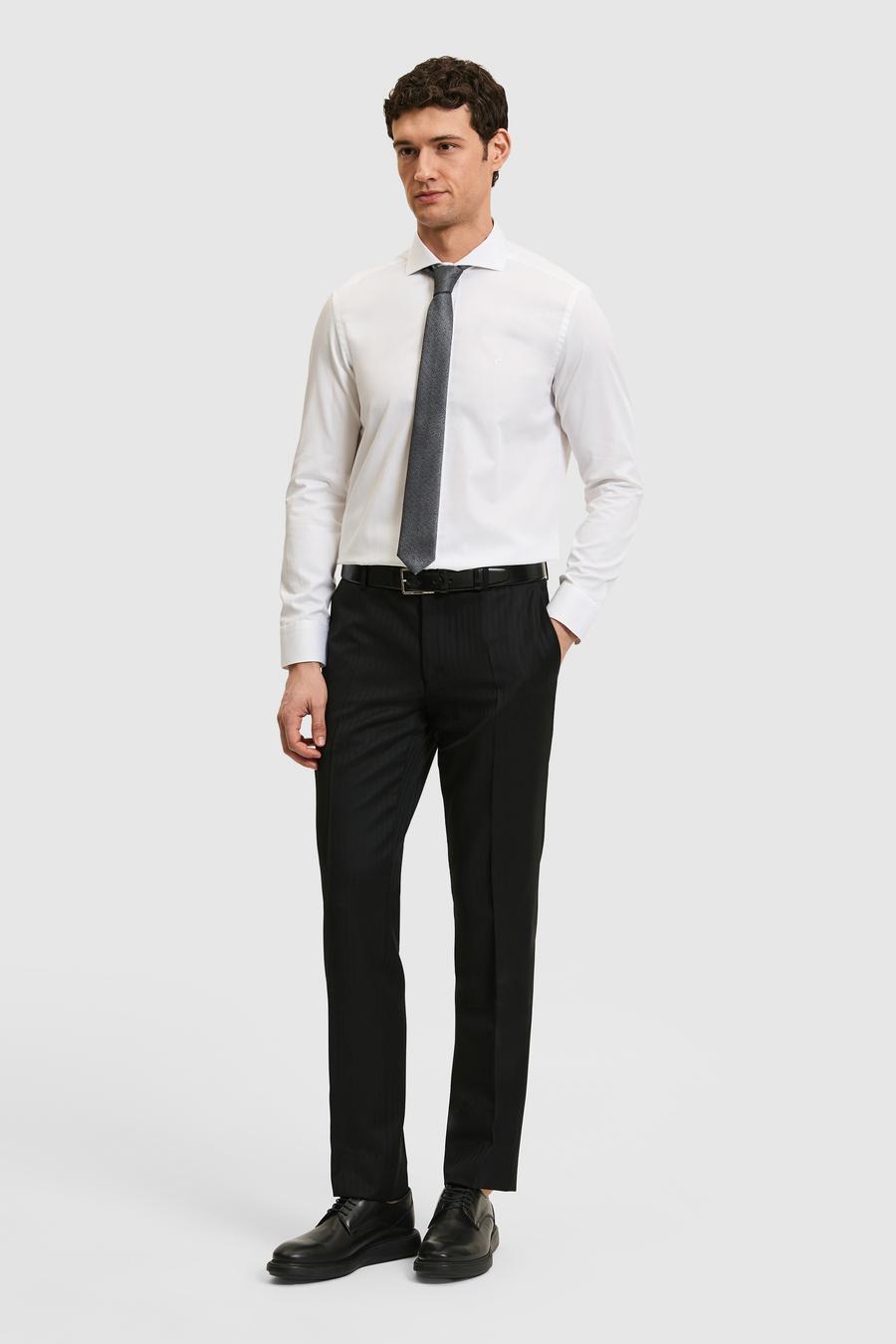 Beyaz Slim Fit %100 Pamuk Tam İtalyan Yaka Klasik Gömlek - 50318221004
