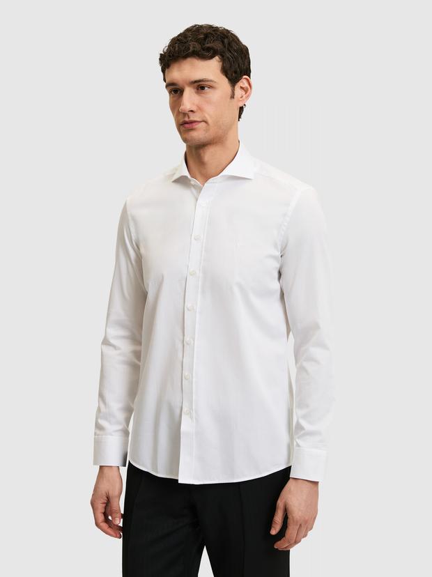 Beyaz Slim Fit %100 Pamuk Tam İtalyan Yaka Klasik Gömlek