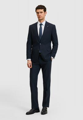 Lacivert Slim Fit Yün Karışımlı Mikro Desen Takım Elbise