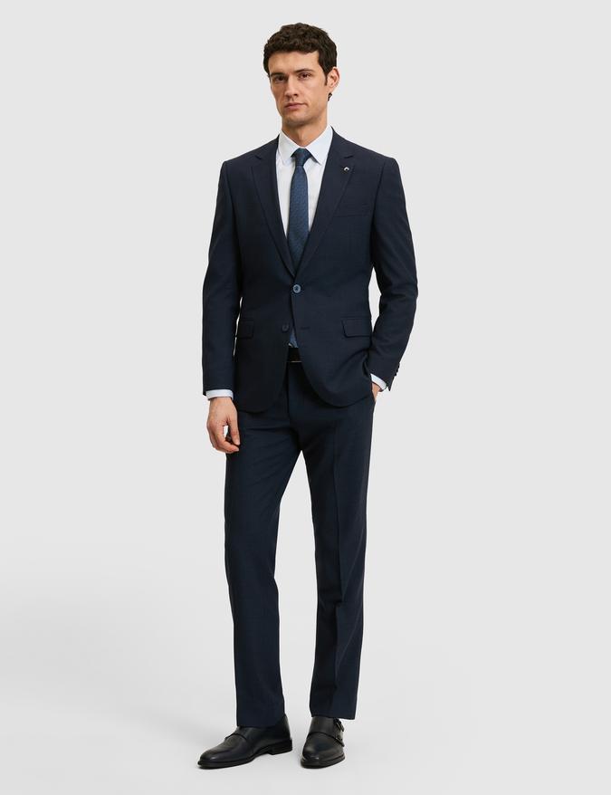 Lacivert Slim Fit Yün Karışımlı Mikro Desen Takım Elbise