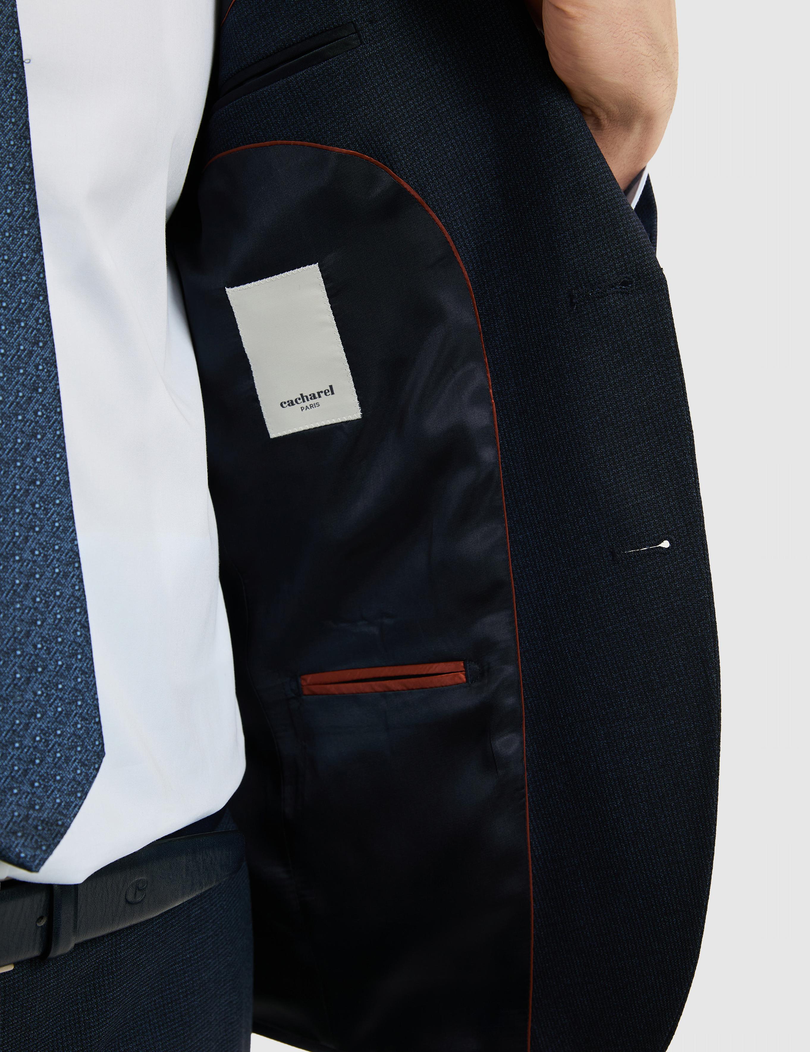 Lacivert Slim Fit Yün Karışımlı Mikro Desen Takım Elbise - 50327869014