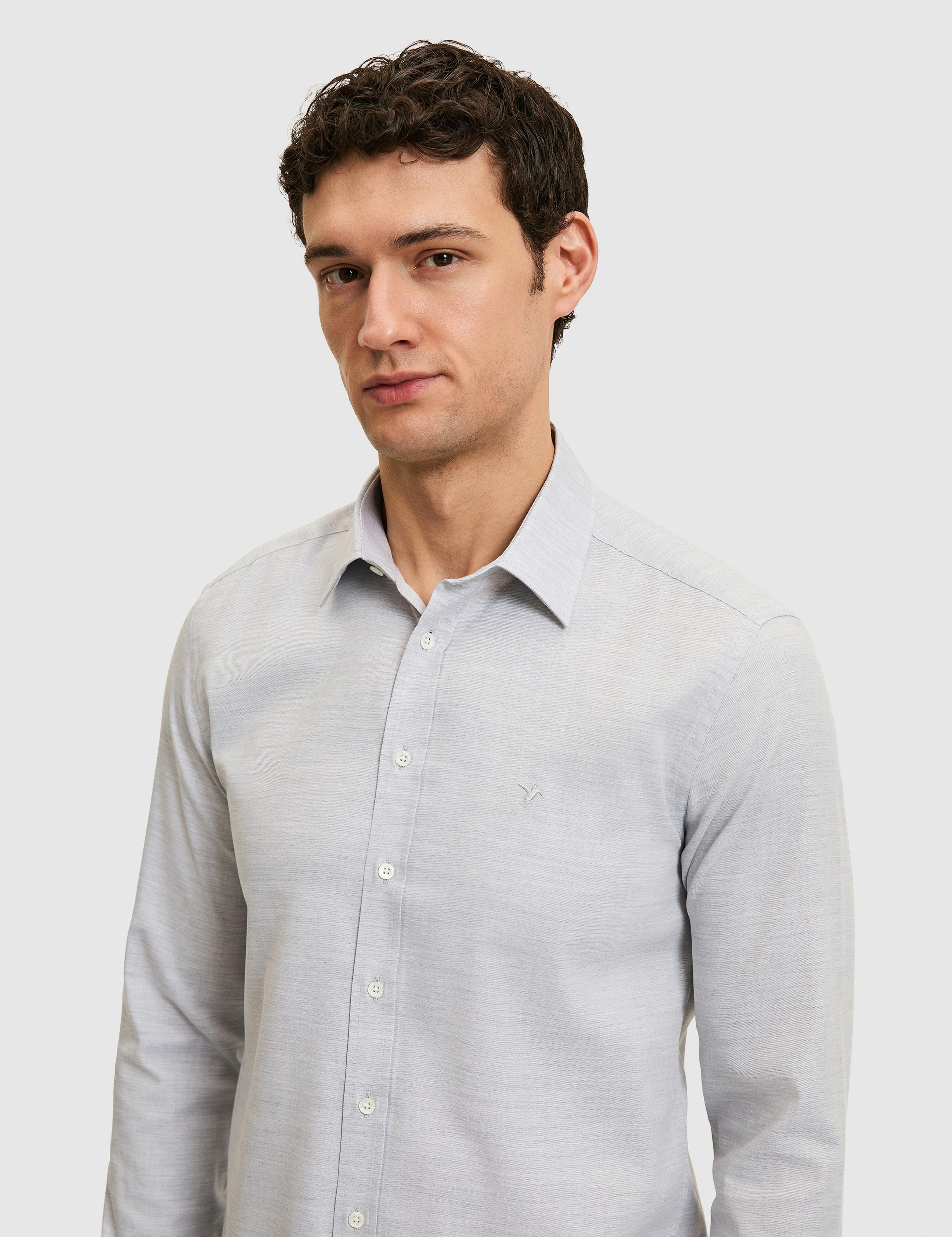 Gri Slim Fit Pamuk Karışımlı Gömlek - 50326162042