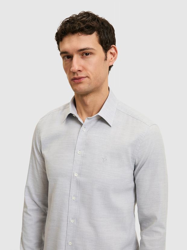 Gri Slim Fit Pamuk Karışımlı Gömlek