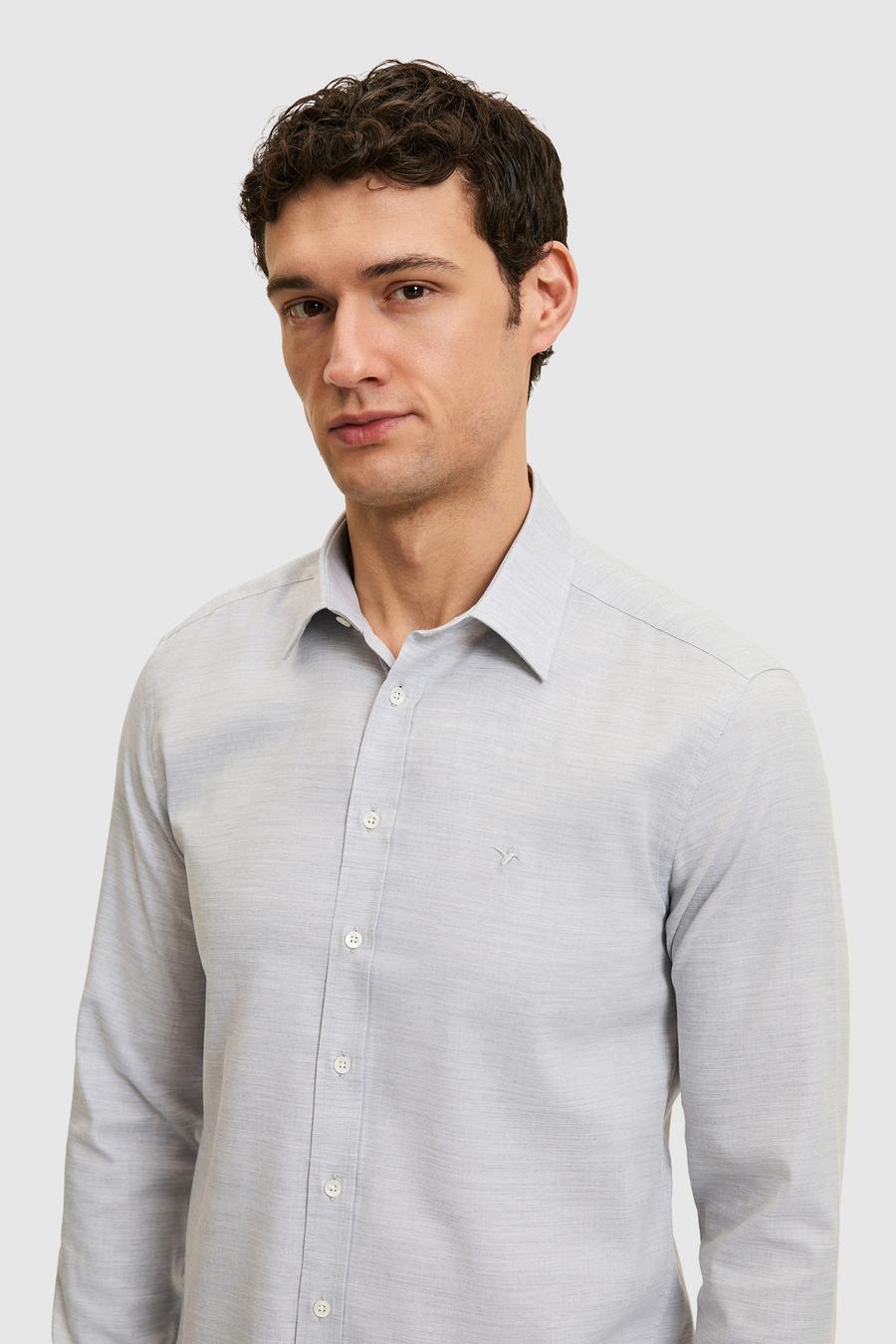 Gri Slim Fit Pamuk Karışımlı Gömlek - 50326162042