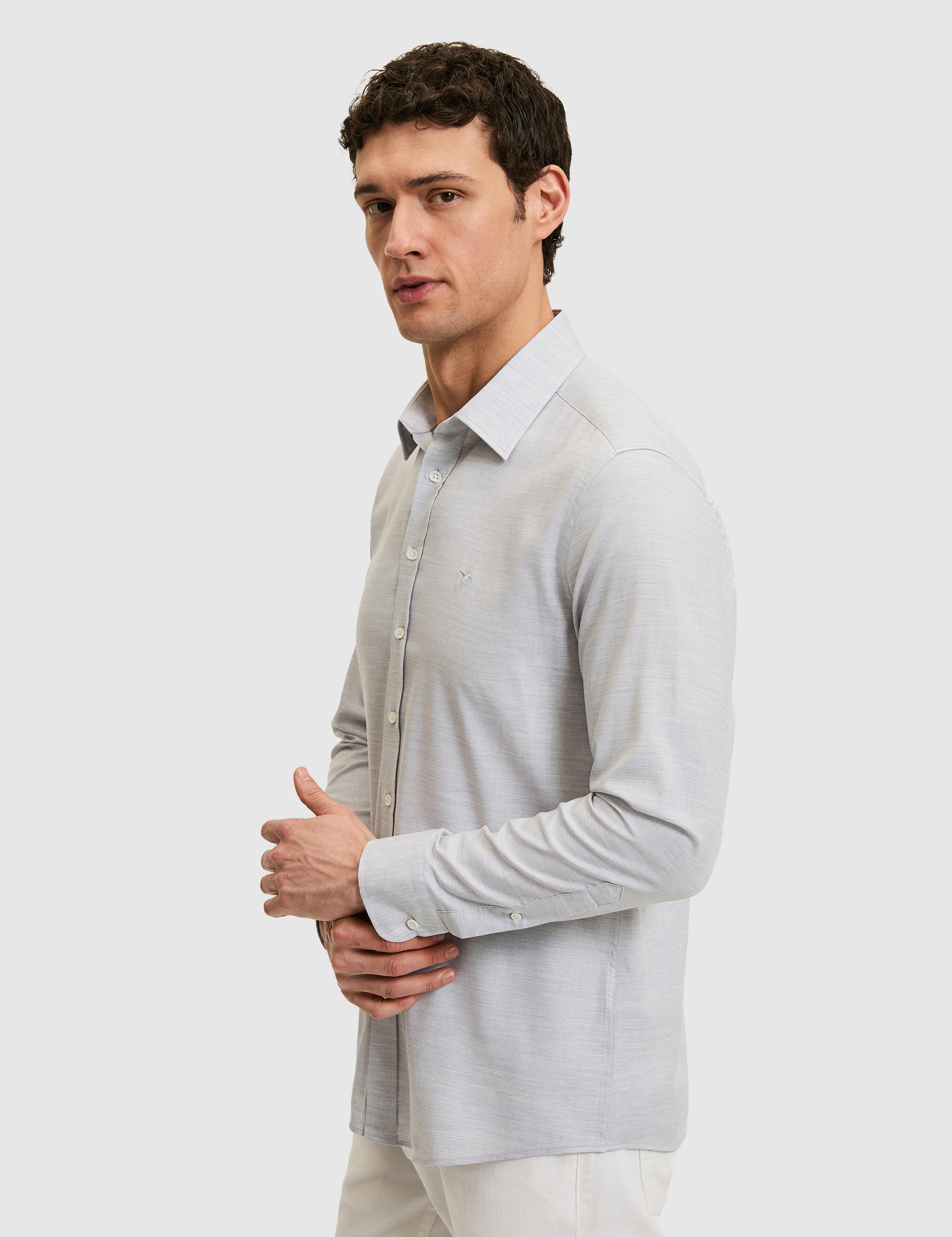 Gri Slim Fit Pamuk Karışımlı Gömlek - 50326162042