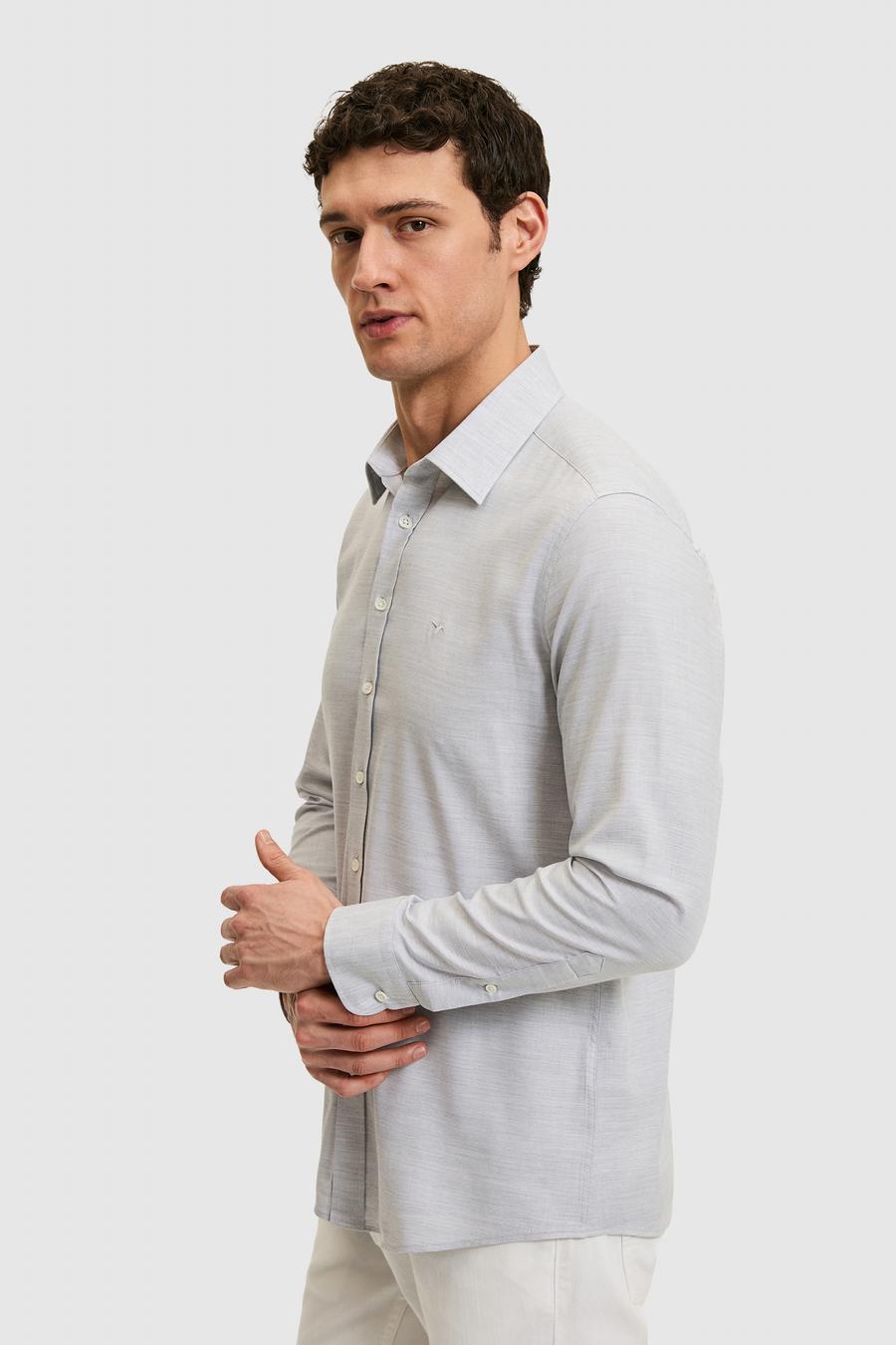 Gri Slim Fit Pamuk Karışımlı Gömlek - 50326162042