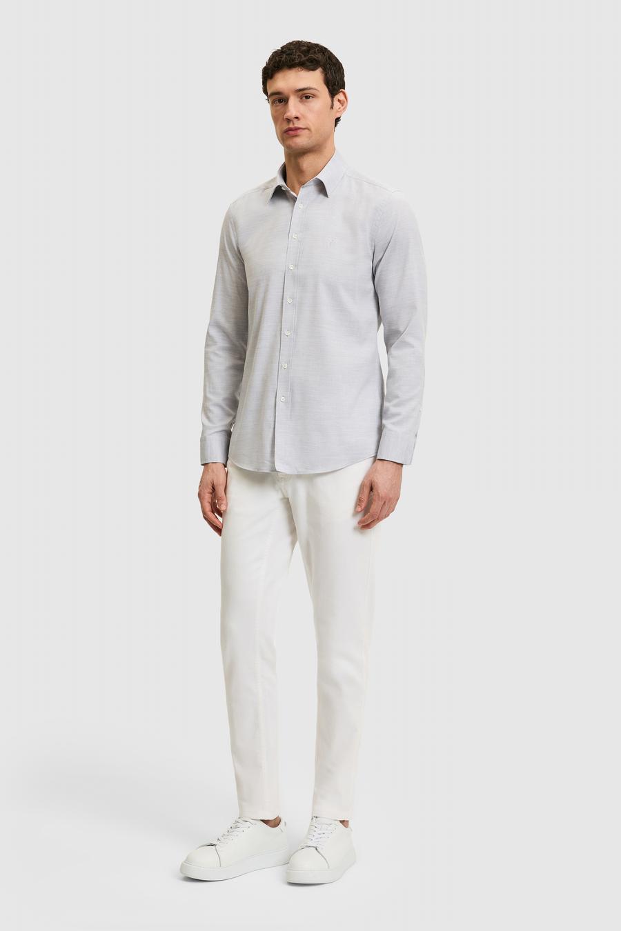 Gri Slim Fit Pamuk Karışımlı Gömlek - 50326162042